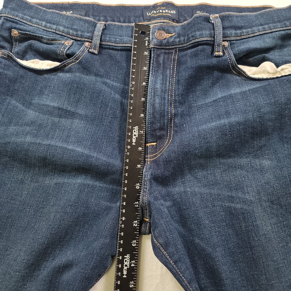 Lucky Brand 121 Heritage Slim Jeans Mens 40x30 Blue Dark Wash Stretch Denim - Picture 10 of 16